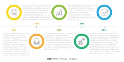 timeline template infographic presentation style display. 5 step target