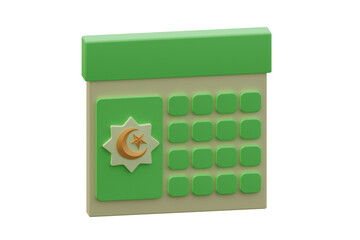 Ramadan calender ramadhan 3d icon isolated white bacground. 3d rendering