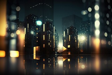 Futuristic  building background with blur and night bokeh effect. Abstract background. Generative AI