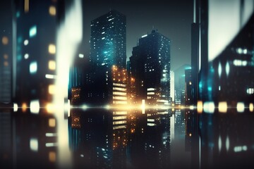 Fototapeta na wymiar Futuristic building background with blur and night bokeh effect. Abstract background. Generative AI