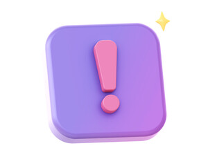 3d render of purple exclamation mark side icon for UI UX web mobile apps social media ads designs