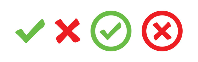 Fototapeta premium Set check mark and cross mark icon vector design in green and red colors