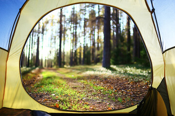 autumn landscape view from the tent tourism