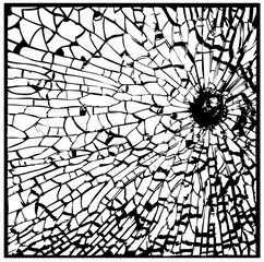 Obraz premium detailed shattered broken glass window in grunge black and white vector