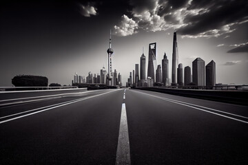 Asphalt road in front of the modern city Shanghai china 