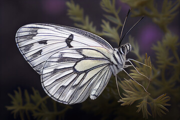 Black-veined White butterfly sucks nectar on flowers.