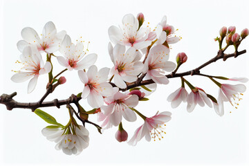 Fototapeta na wymiar Blooming cherry blossoms on a white background.