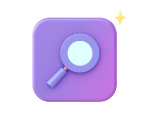 3d render of purple magnifying glass icon for UI UX web mobile apps social media ads designs