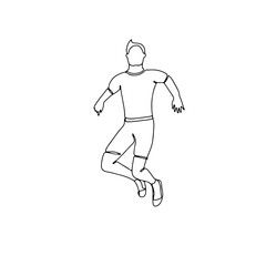 Fototapeta na wymiar Single line drawing of jumping man. Linear hand drawn doodle on white background