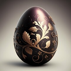 Gorgeous Dark Easter Egg with Gold Overlaid Floral Decoration, Royal Golden Design Decorated 3d-style Easter Egg [AI Generative]