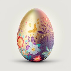 Shiny Gold Foil Coated Floral and Butterfly 3d-style Fancy Garden Decorated Easter Egg [AI Generative]