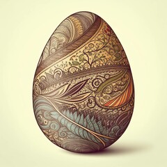 Earthy Egg, Ornately Decorated Earthtone Easter Egg, Chic Natural, Colors Holiday Decor [AI Generative]