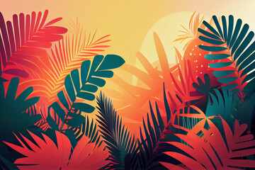 Illustration of colorful palm tree leaves on sunny background