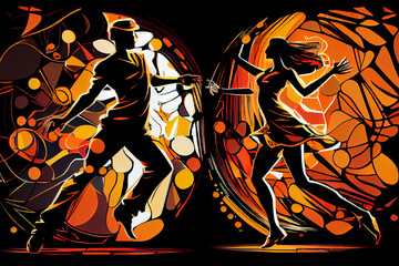 Obraz na płótnie Canvas Illustration of man and woman dancing