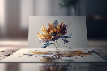 Naklejka na ściany i meble a watercolor-style flower in a modern and minimalist setting, using creative design elements such as the use of negative space and simple lines. Generative AI