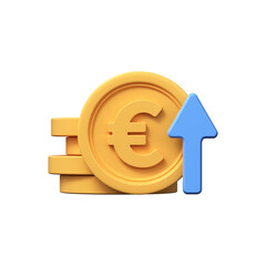 3d Euro appreciation icon. Money symbol with up arrow.