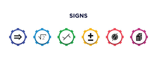 signs filled icons with infographic template. glyph icons such as implies if, square root, not similar, plus less, empty, document sheets vector.