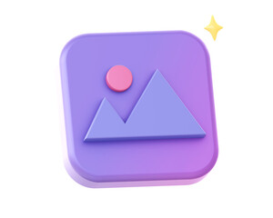 3d render of purple picture image photo side icon for UI UX web mobile apps social media ads designs