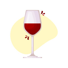 One glasses with red wine, vector image for menu or advertising banner