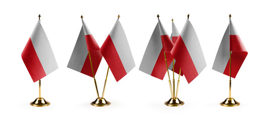 Small national flags of the Poland on a white background