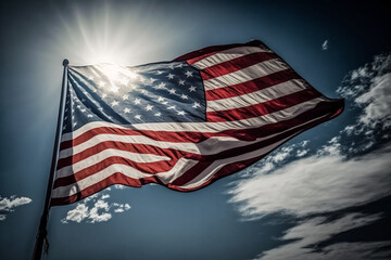 USA flag on sunny sky