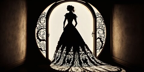 Silhouette of a wedding dress, generative ai