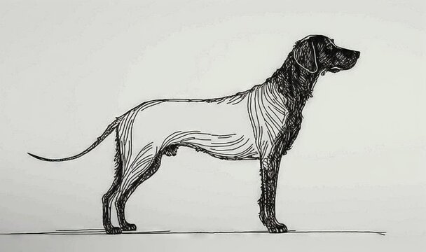  a black and white drawing of a dog on a white background.  generative ai