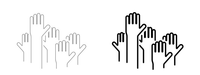 Many hands up icon over white illustration