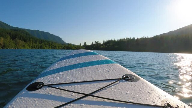 Front of Paddle Board View on Mountain Lake