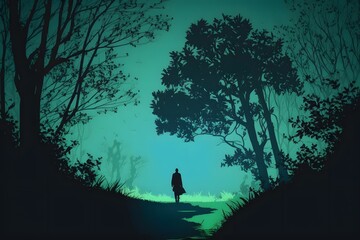 walking in forest silhouette created using AI Generative Technology