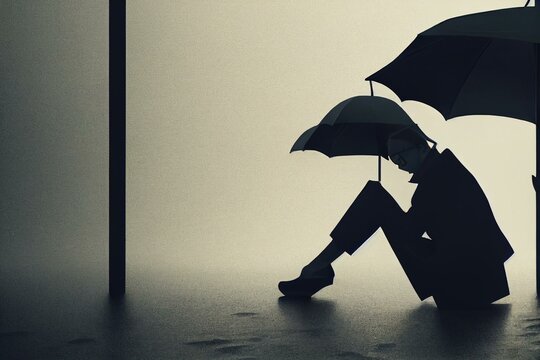 Dry January Concept, Staying Dry Under An Umbrella, No Alcohol. With Lot Of Negative Space. Generative AI