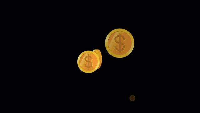 A lot of coin pop up and spin - dollar coins - earn lot of money with alpha channel