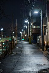 雨降り後の夜の路地