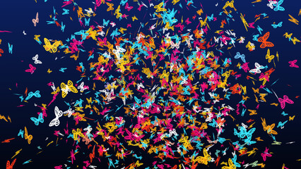 Abstract Seasonal Holiday Colorful Butterfly Shape Confetti Burst From The Middle On Blue Background