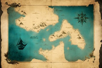 old pirate map created using AI Generative Technology