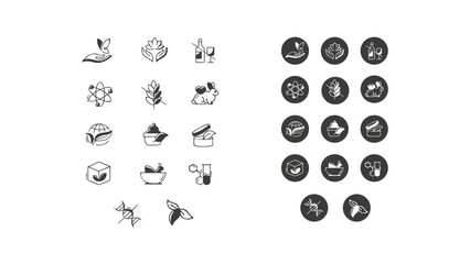 Circular and flat solid Eco-Friendly vector Line Icons with editable strokes, Minimalist black and white Icons Packaging, Natural Cosmetics Symbols Vector Icons
