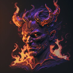 Demon monster with horns and fire from hell. AI Generated.