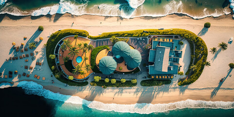 Aerial view of a beach establishment - Generative AI