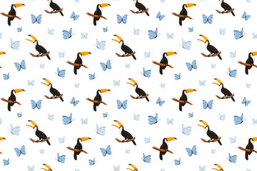 Fototapeta na wymiar Digital seamless pattern of toucans birds, seamless pattern, wildlife