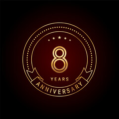 8th year anniversary celebration. Anniversary logo design with golden number and text. Logo Vector Template