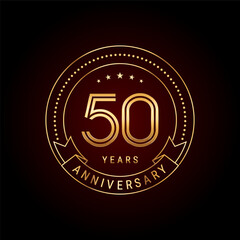 50th year anniversary celebration. Anniversary logo design with golden number and text. Logo Vector Template