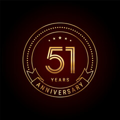51th year anniversary celebration. Anniversary logo design with golden number and text. Logo Vector Template