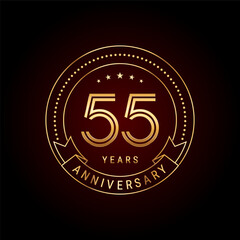 55th year anniversary celebration. Anniversary logo design with golden number and text. Logo Vector Template