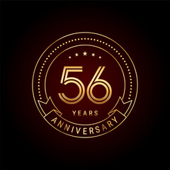 56th year anniversary celebration. Anniversary logo design with golden number and text. Logo Vector Template