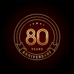 Fototapeta na wymiar 80th year anniversary celebration. Anniversary logo design with golden number and text. Logo Vector Template