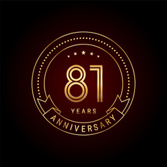 81th year anniversary celebration. Anniversary logo design with golden number and text. Logo Vector Template