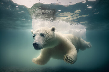 polar bear swimming inside a swimming pool 