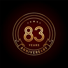 83th year anniversary celebration. Anniversary logo design with golden number and text. Logo Vector Template