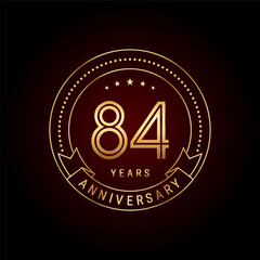 84th year anniversary celebration. Anniversary logo design with golden number and text. Logo Vector Template