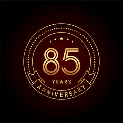 85th year anniversary celebration. Anniversary logo design with golden number and text. Logo Vector Template